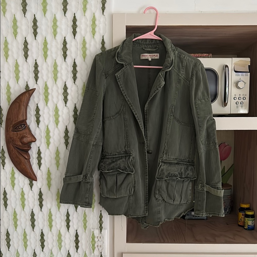 Free People Dark Green Distressed Jacket